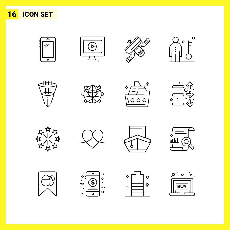 16 Icon Set. Simple Line Symbols. Outline Sign on White Background for Website Design Mobile Applications and Print Media. vector