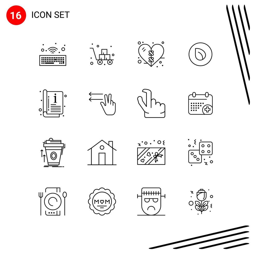 Collection of 16 Vector Icons in Line style. Pixle Perfect Outline Symbols for Web and Mobile. Line Icon Signs on White Background. 16 Icons.