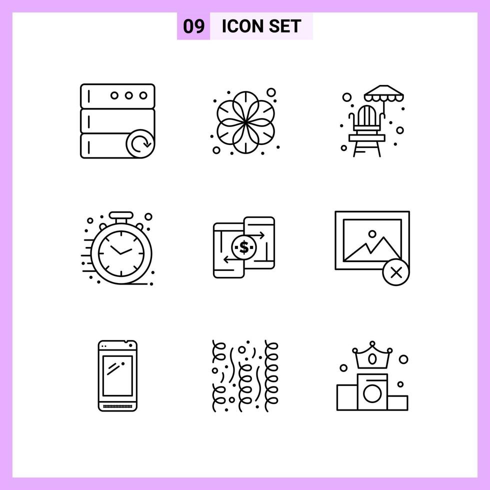 9 Icons in Line Style. Outline Symbols on White Background. Creative Vector Signs for Web mobile and Print.