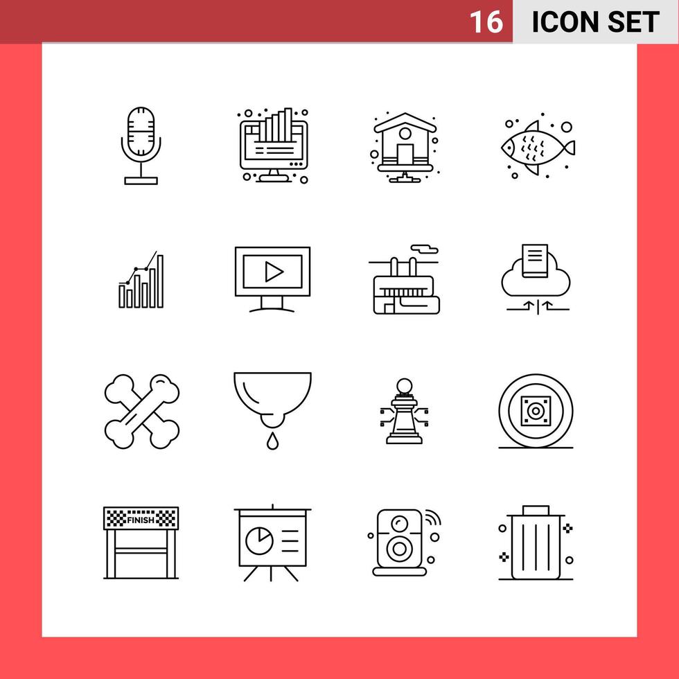 16 Icon Pack Line Style Outline Symbols on White Background. Simple Signs for general designing. vector