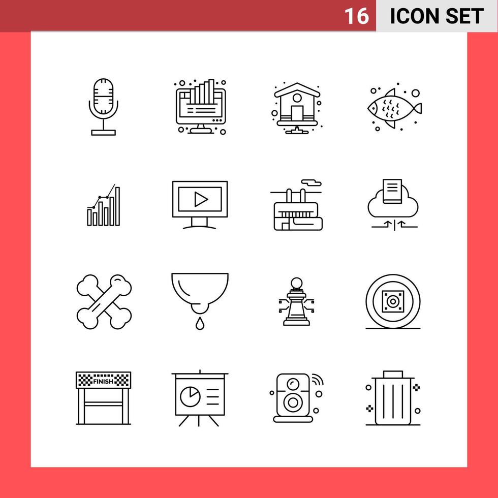 Paquete de 16 símbolos de contorno de estilo de línea de paquete de iconos sobre fondo blanco. señales simples para el diseño general. vector