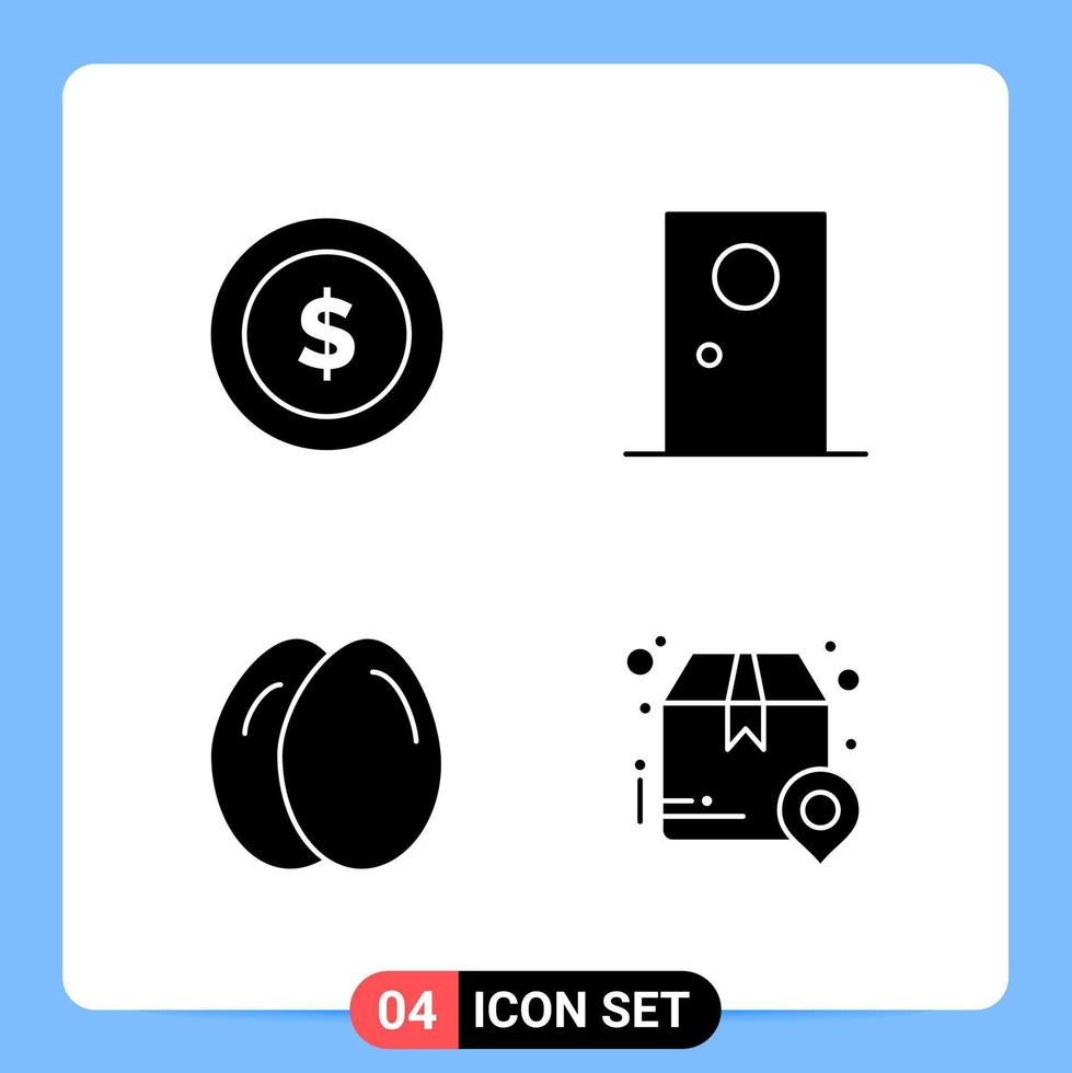 4 Solid Black Icon Pack Glyph Symbols for Mobile Apps isolated on white background. 4 Icons Set. vector