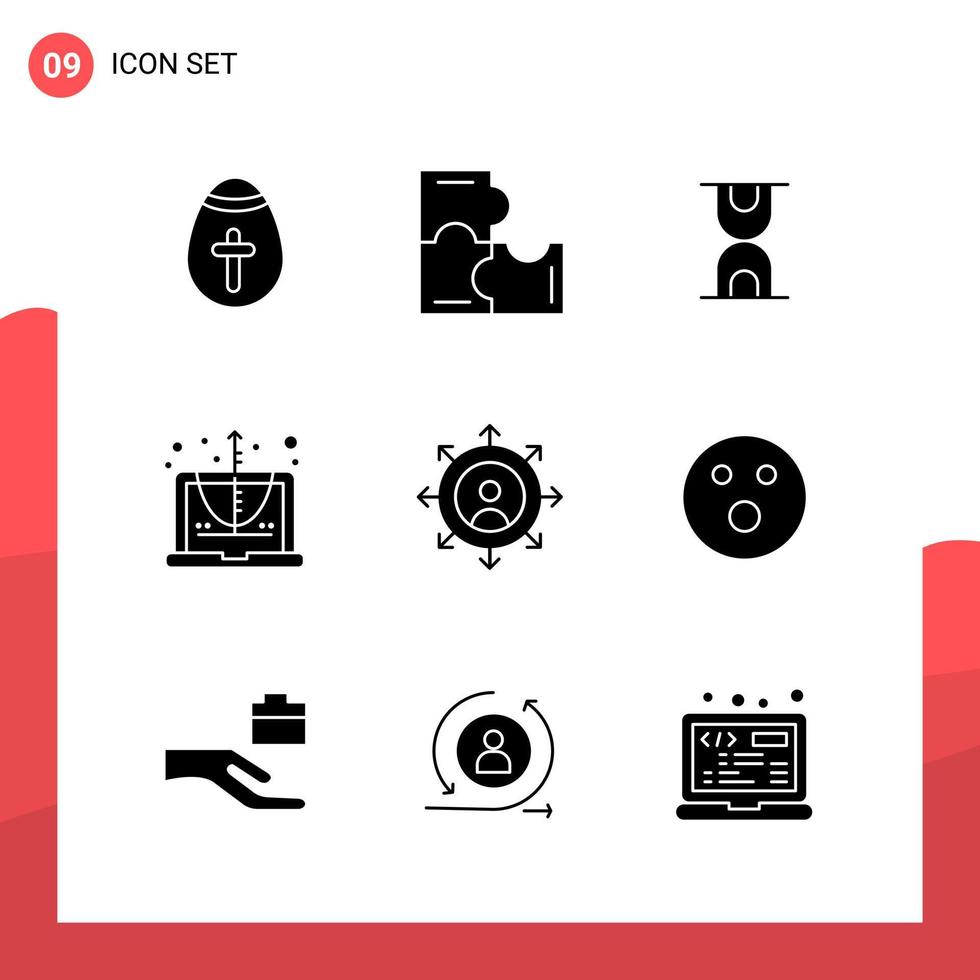 Pack of 9 Universal Glyph Icons for Print Media on White Background. vector