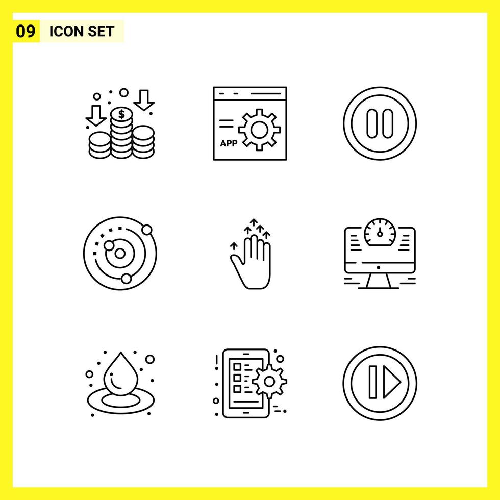 9 conjunto de iconos. símbolos de línea simple. signo de contorno sobre fondo blanco para aplicaciones móviles de diseño de sitios web y medios impresos. vector