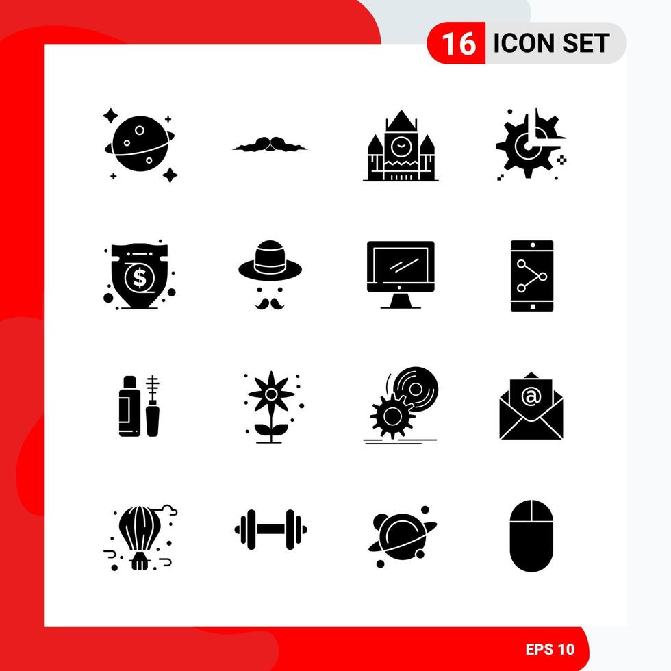 Creative Set of 16 Universal Glyph Icons isolated on White Background vector