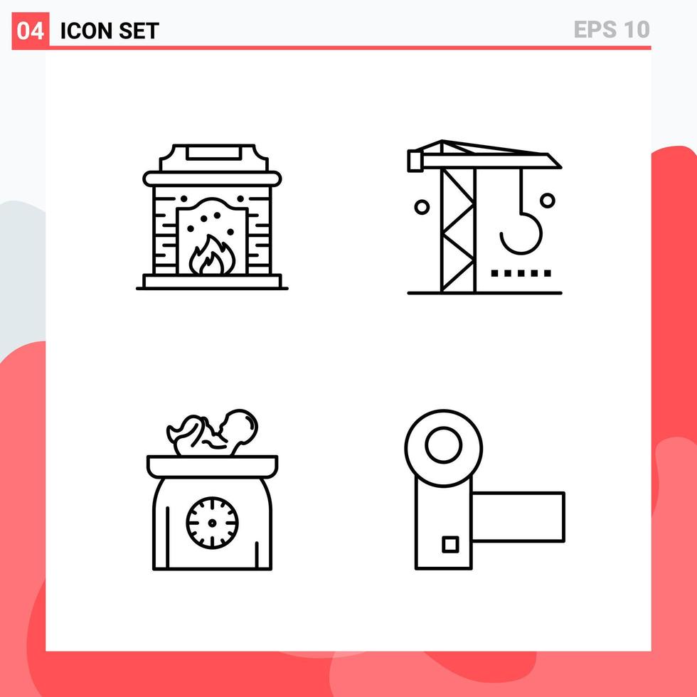 Collection of 4 Vector Icons in Line style. Modern Outline Symbols for Web and Mobile. Line Icon Sign Isolated on White Background. 4 Icons.