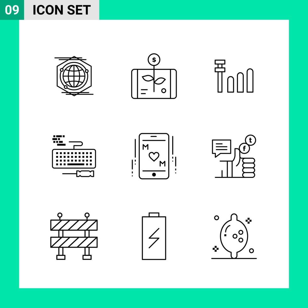 Pack of 9 Line Style Icon Set. Outline Symbols for print. Creative Signs Isolated on White Background. 9 Icon Set. vector
