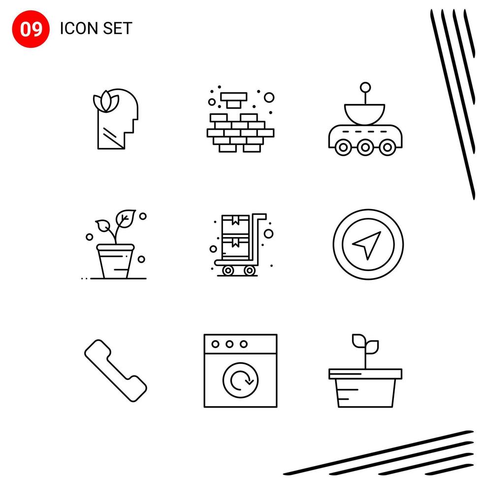 Collection of 9 Vector Icons in Line style. Pixle Perfect Outline Symbols for Web and Mobile. Line Icon Signs on White Background. 9 Icons.