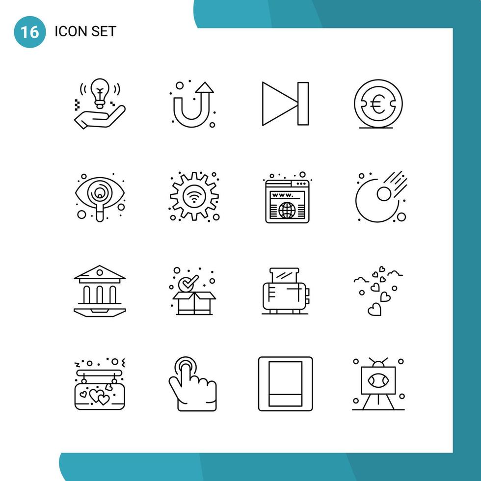 Vector Pack of 16 Outline Symbols. Line Style Icon Set on White Background for Web and Mobile.