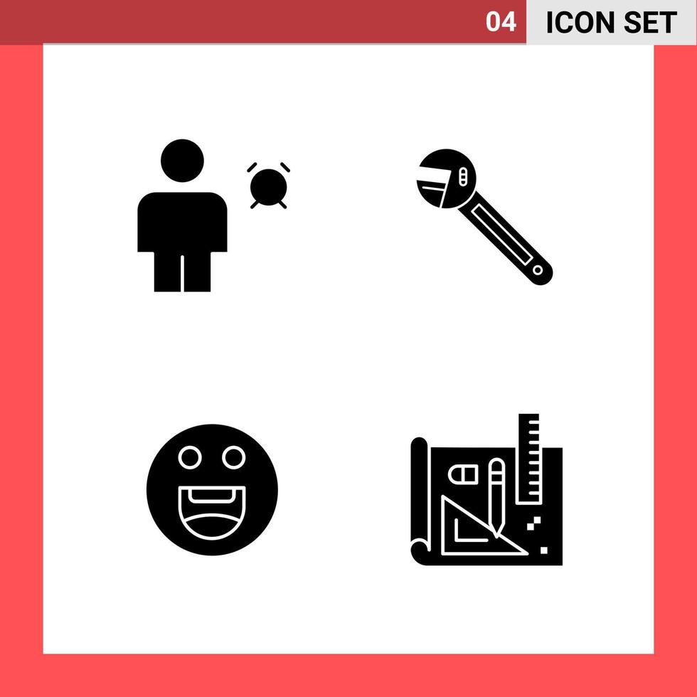 4 Icon Pack Solid Style Glyph Symbols on White Background. Simple Signs for general designing. vector