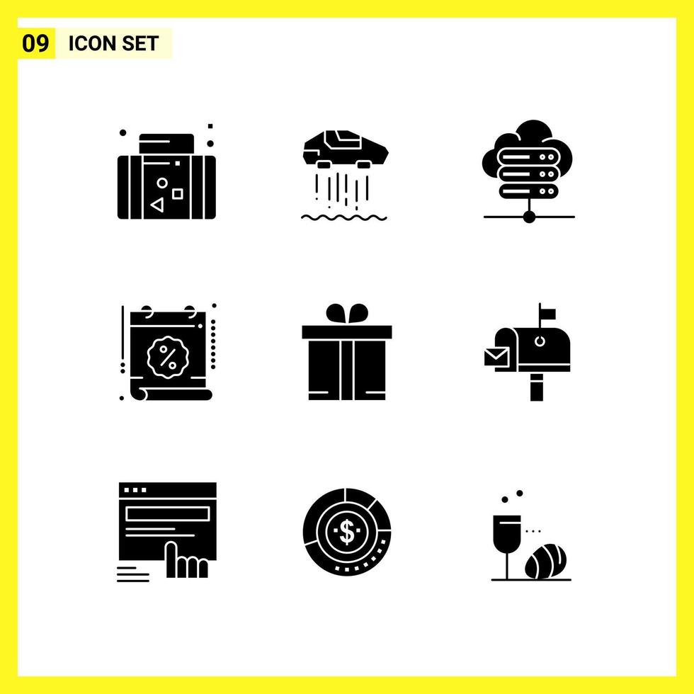 9 Icon Set. Simple Solid Symbols. Glyph Sign on White Background for Website Design Mobile Applications and Print Media. vector