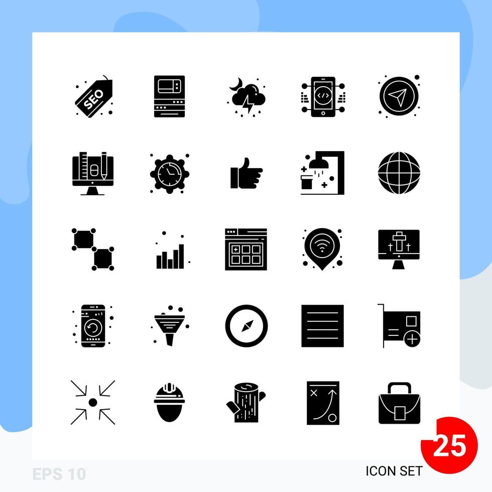Modern Pack of 25 Icons. Solid Glyph Symbols isolated on White Backgound for Website designing vector