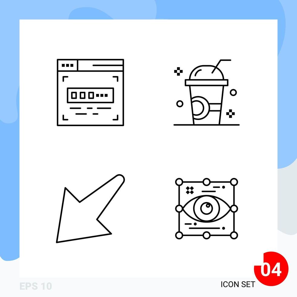 Modern Pack of 4 Icons. Line Outline Symbols isolated on White Backgound for Website designing vector