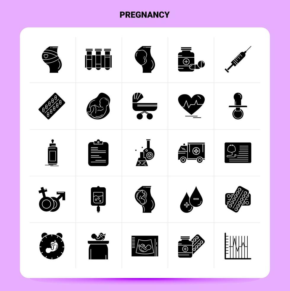 Solid 25 Pregnancy Icon set. Vector Glyph Style Design Black Icons Set. Web and Mobile Business ideas design Vector Illustration.