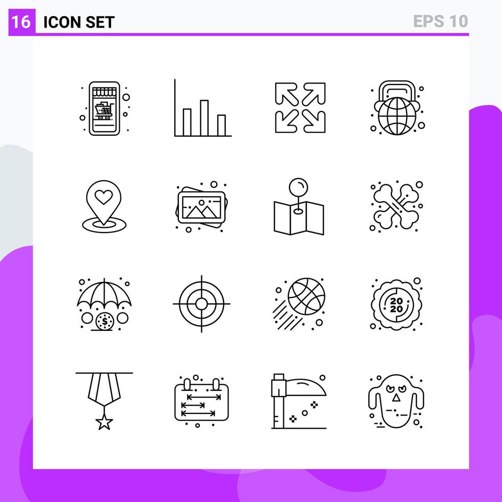 Set of 16 icons in Line style. Creative Outline Symbols for Website Design and Mobile Apps. Simple Line Icon Sign Isolated on White Background. 16 Icons. vector