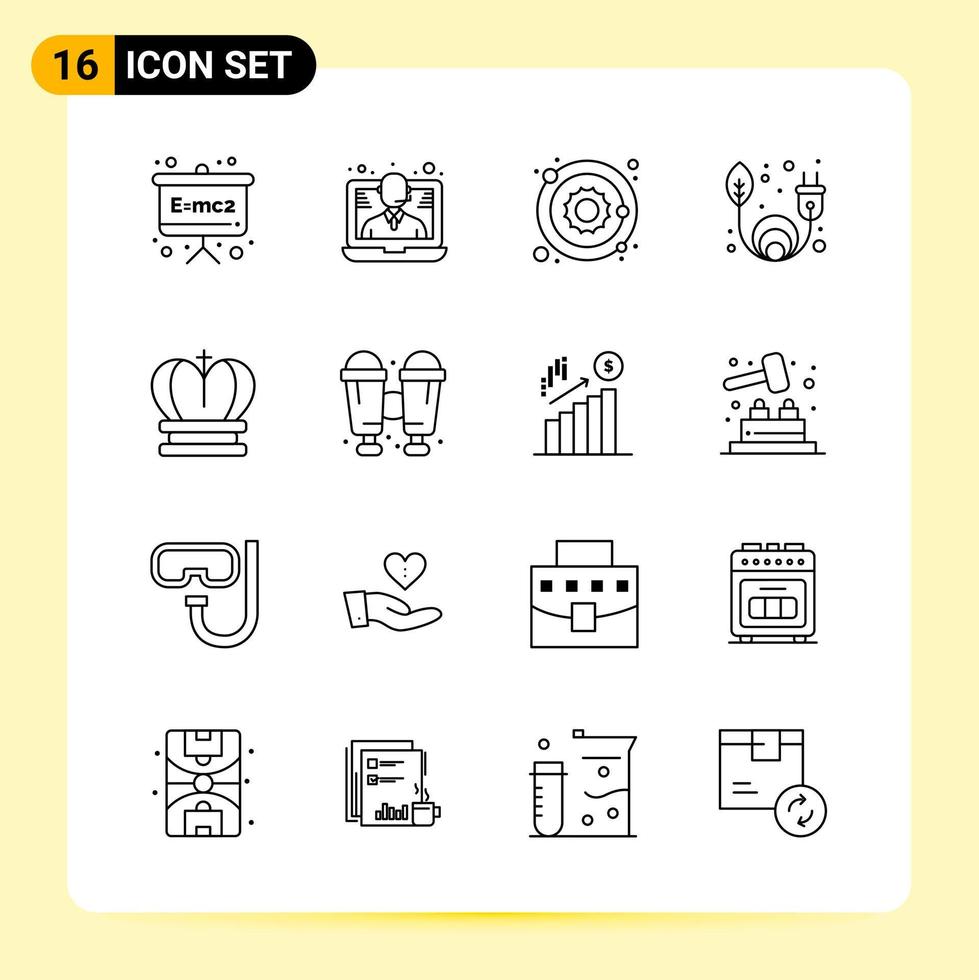 16 íconos creativos para el diseño moderno de sitios web y aplicaciones móviles receptivas. 16 signos de símbolos de contorno sobre fondo blanco. paquete de 16 iconos. vector