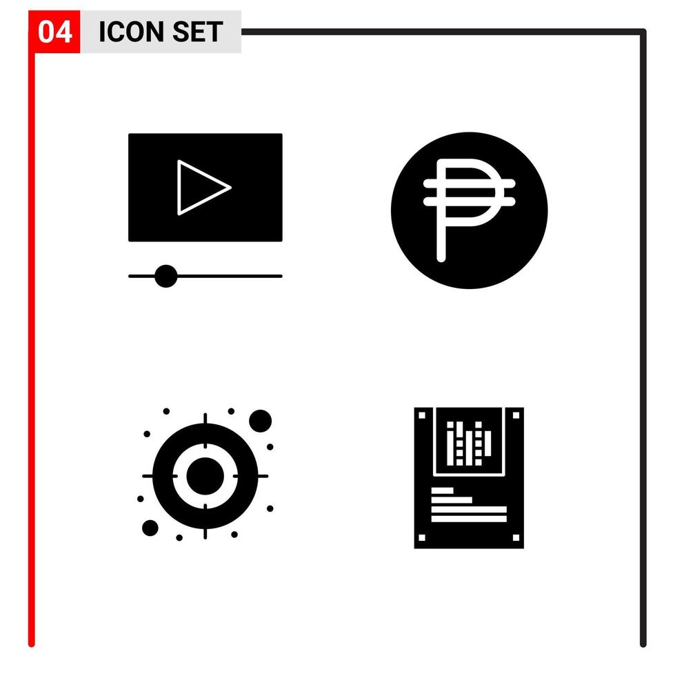 4 General Icons for website design print and mobile apps. 4 Glyph Symbols Signs Isolated on White Background. 4 Icon Pack. vector