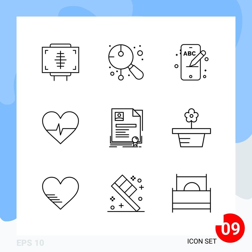 Modern Pack of 9 Icons. Line Outline Symbols isolated on White Backgound for Website designing vector