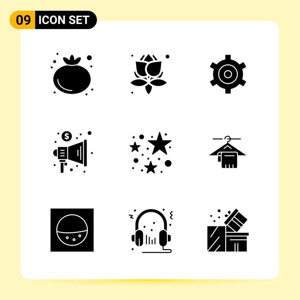 9 Creative Icons for Modern website design and responsive mobile apps. 9 Glyph Symbols Signs on White Background. 9 Icon Pack. vector