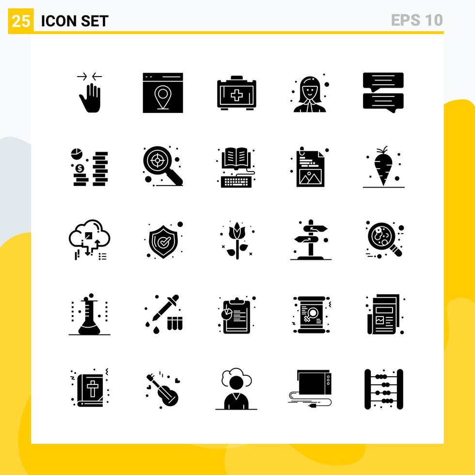 colección de 25 iconos sólidos universales. conjunto de iconos para web y móvil. vector