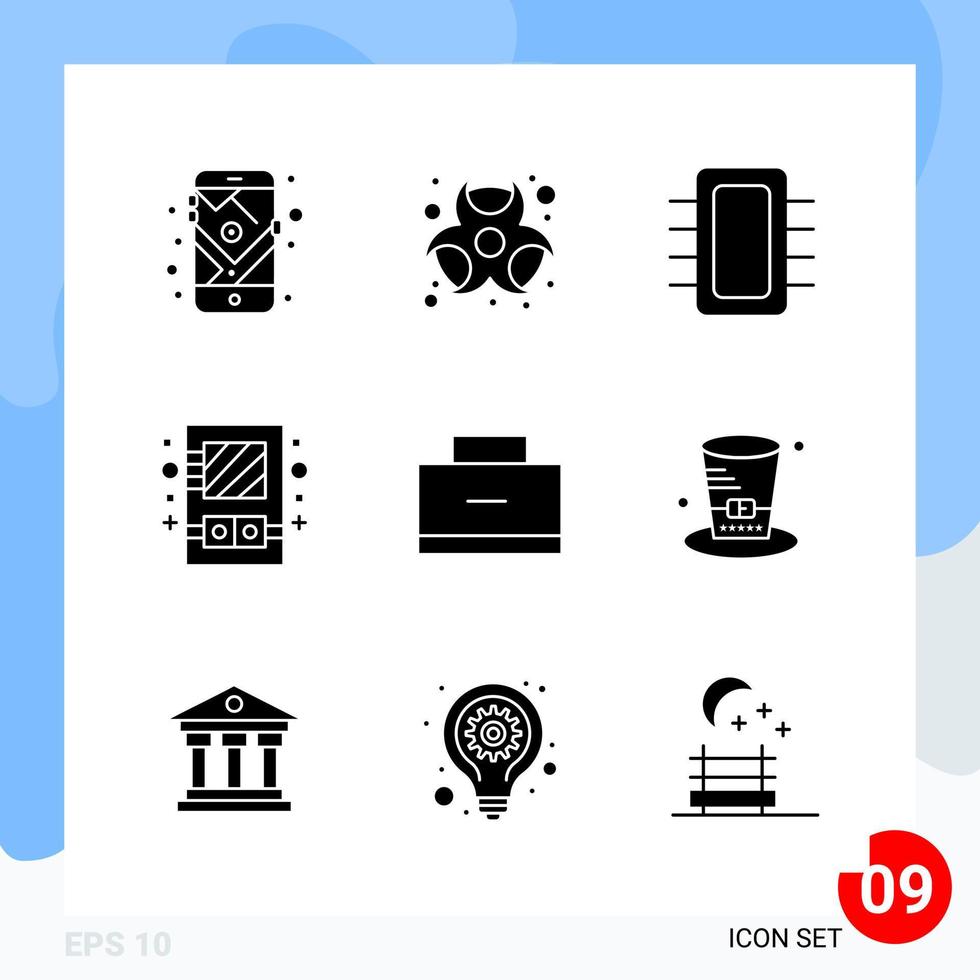 Modern Pack of 9 Icons. Solid Glyph Symbols isolated on White Backgound for Website designing vector