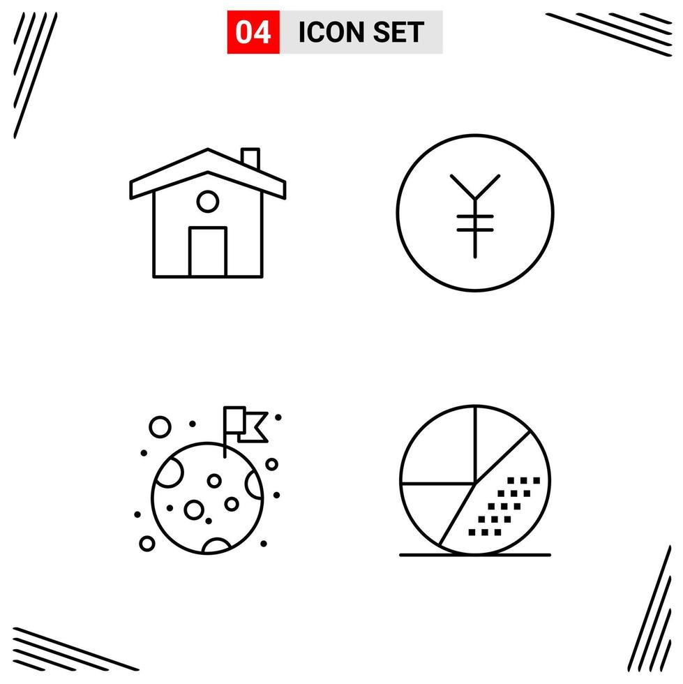 Estilo de línea de 4 iconos. símbolos de esquema creativos basados en cuadrículas para el diseño de sitios web. signos de icono de línea simple aislados en fondo blanco. 4 conjunto de iconos. vector