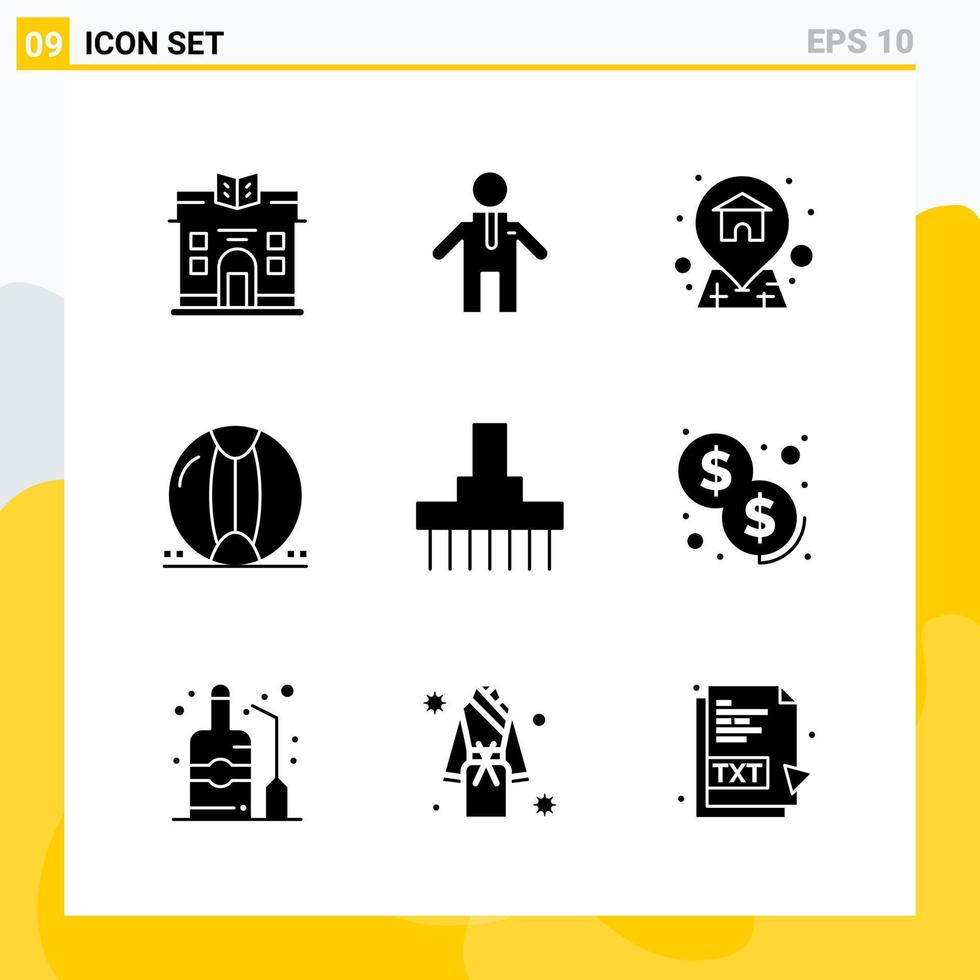 colección de 9 iconos sólidos universales. conjunto de iconos para web y móvil. vector