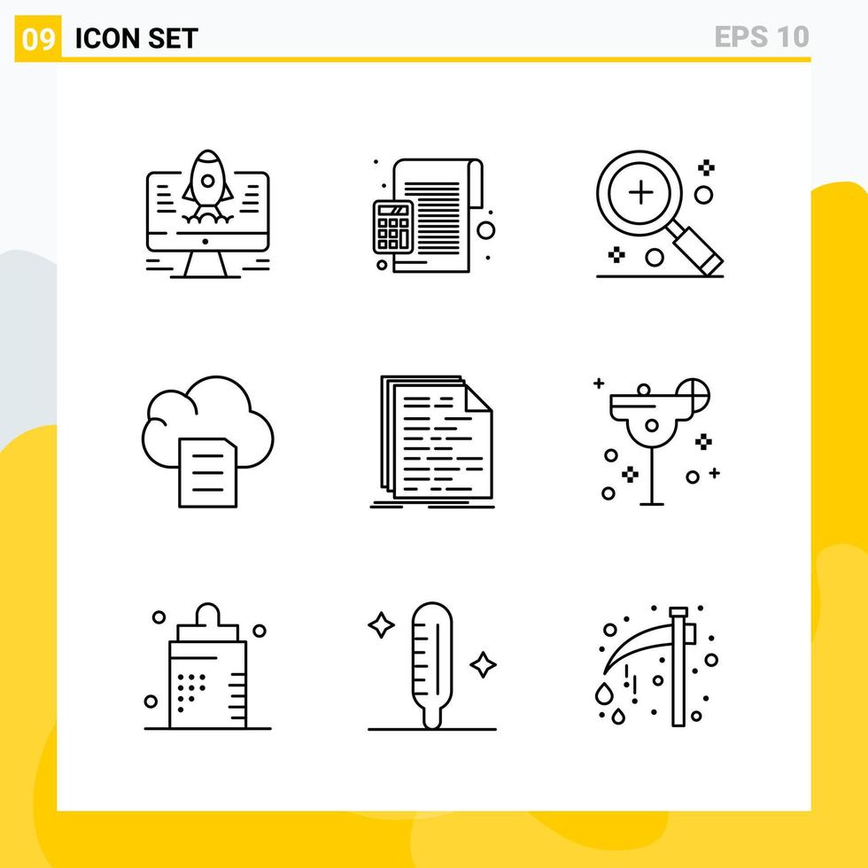 colección de 9 iconos de línea universal. conjunto de iconos para web y móvil. vector