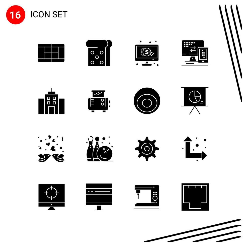 Collection of 16 Vector Icons in solid style. Pixle Perfect Glyph Symbols for Web and Mobile. Solid Icon Signs on White Background. 16 Icons.