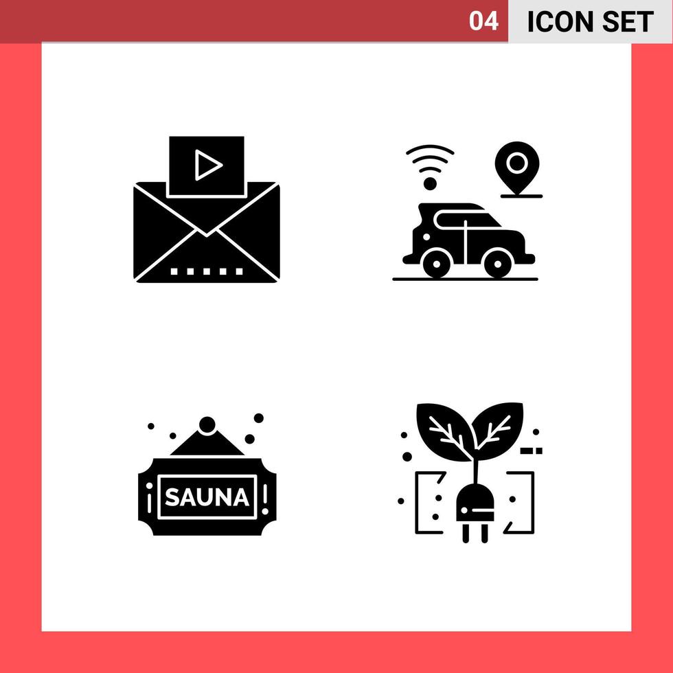 4 Icon Pack Solid Style Glyph Symbols on White Background. Simple Signs for general designing. vector