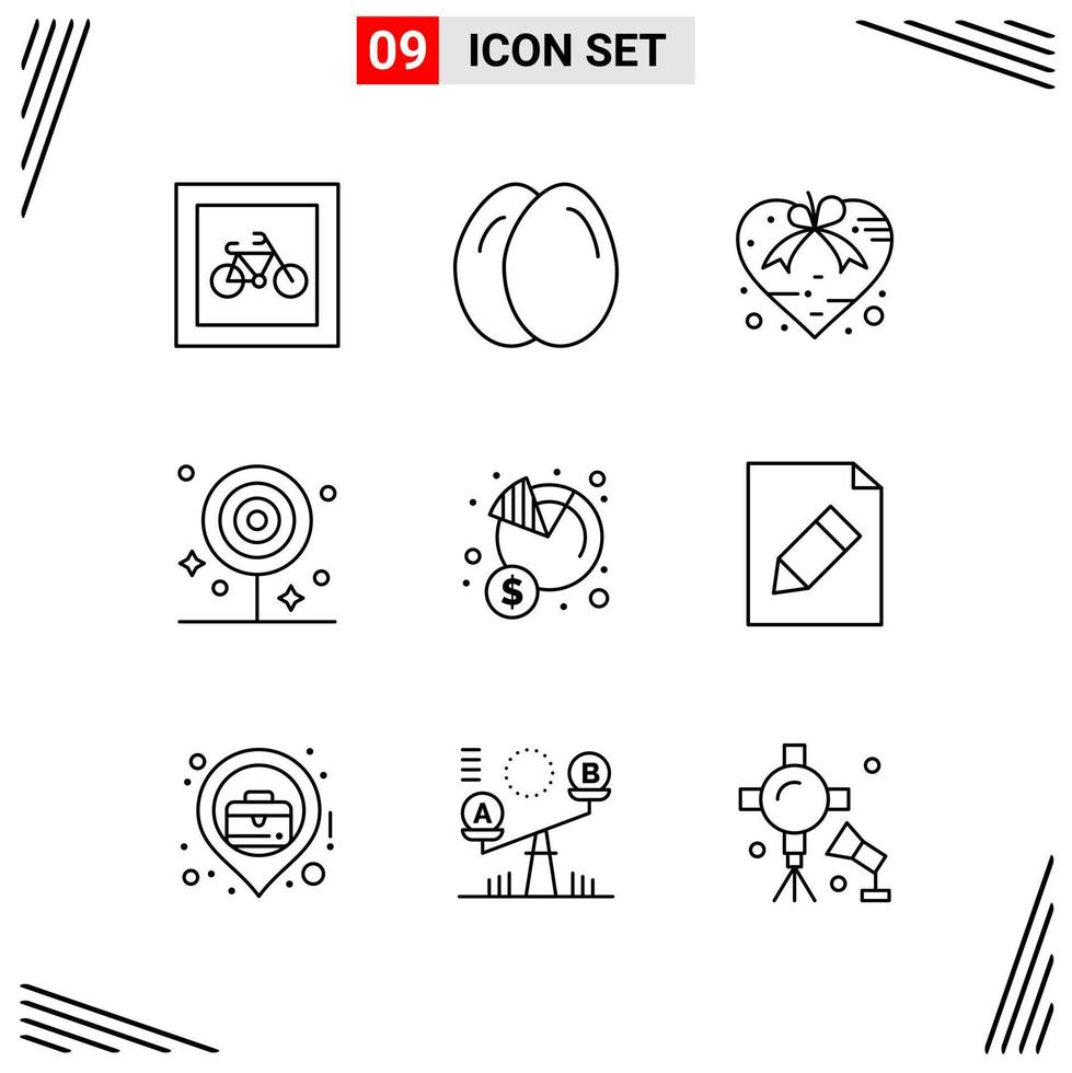 Estilo de línea de 9 iconos. símbolos de esquema creativos basados en cuadrículas para el diseño de sitios web. signos de icono de línea simple aislados en fondo blanco. 9 conjunto de iconos. vector