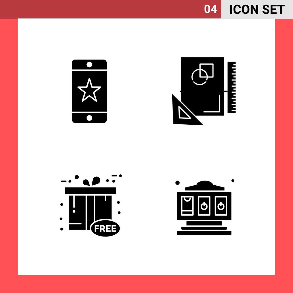 4 Icon Pack Solid Style Glyph Symbols on White Background. Simple Signs for general designing. vector