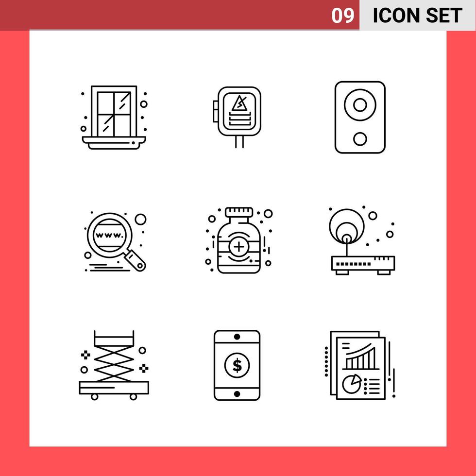 9 Icon Pack Line Style Outline Symbols on White Background. Simple Signs for general designing. vector