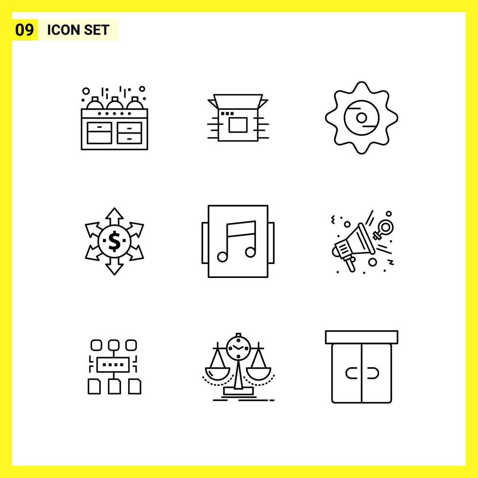 9 Icon Set. Simple Line Symbols. Outline Sign on White Background for Website Design Mobile Applications and Print Media. vector