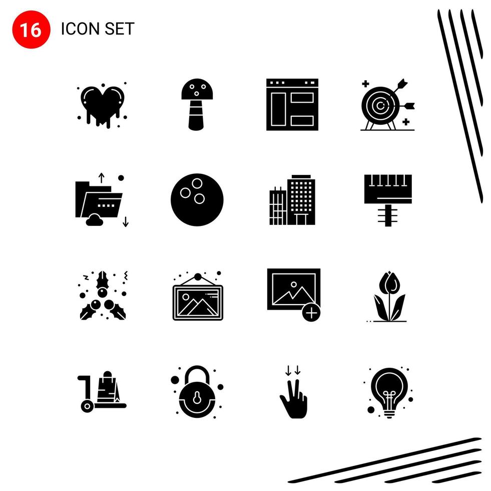 Collection of 16 Vector Icons in solid style. Pixle Perfect Glyph Symbols for Web and Mobile. Solid Icon Signs on White Background. 16 Icons.