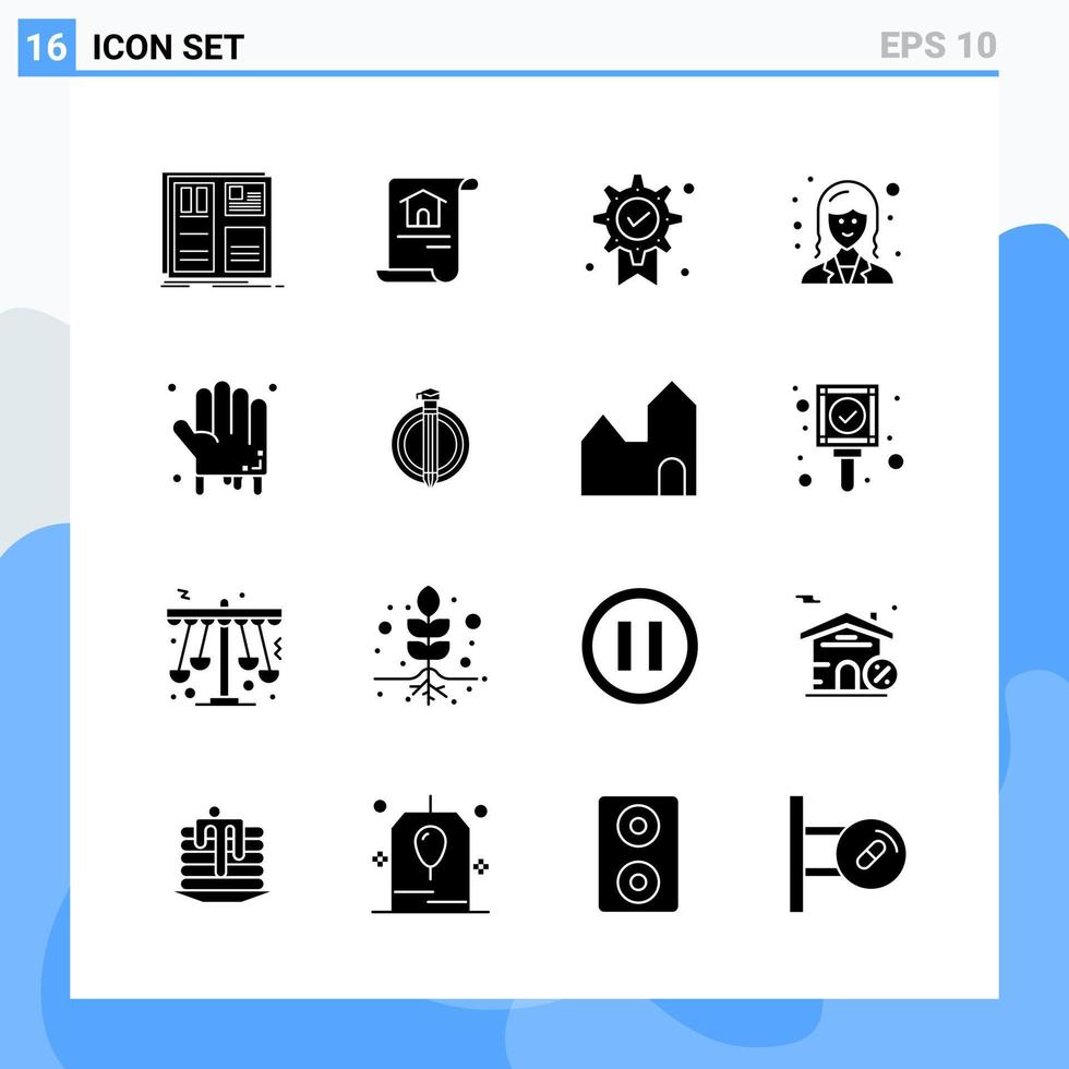 16 iconos modernos de estilo sólido. símbolos de glifos para uso general. signo de icono sólido creativo aislado sobre fondo blanco. Paquete de 16 iconos. vector