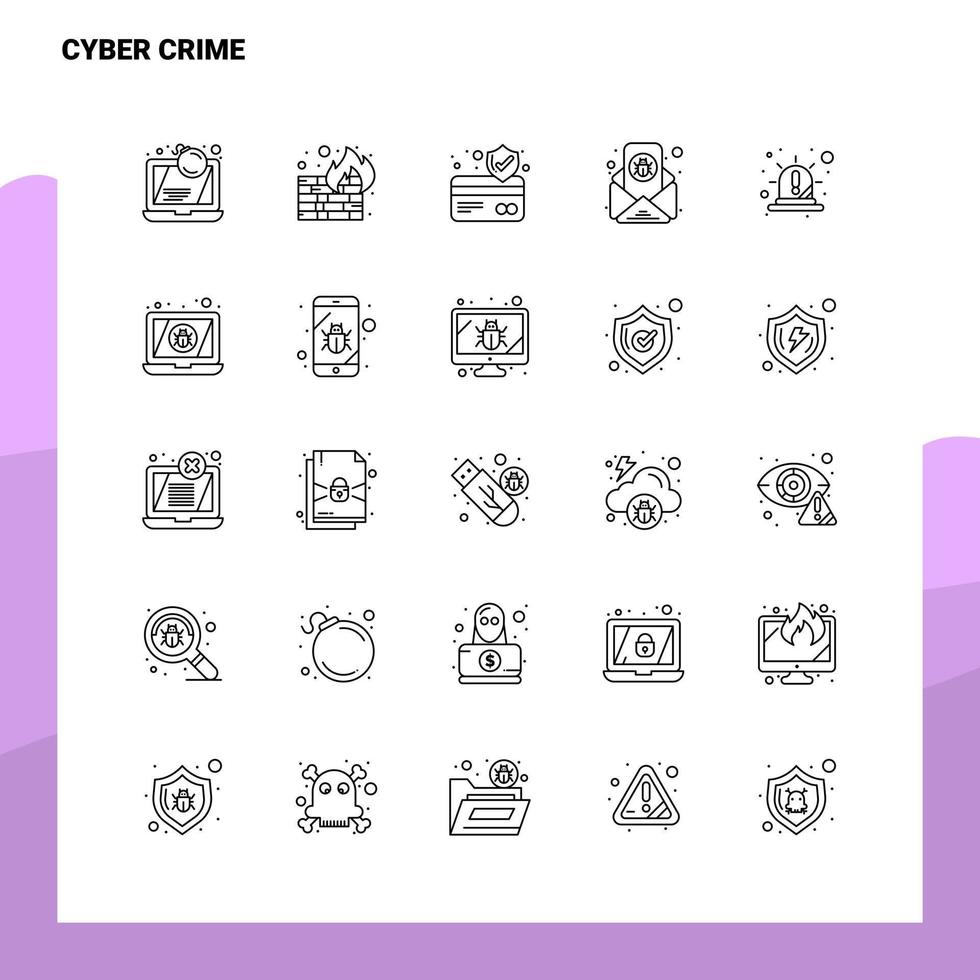 conjunto de iconos de línea de delitos cibernéticos conjunto de 25 iconos. conjunto de iconos negros de diseño de estilo minimalista vectorial. paquete de pictogramas lineales. vector