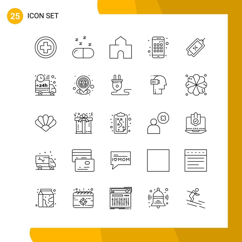 25 Icon Set. Line Style Icon Pack. Outline Symbols isolated on White Backgound for Responsive Website Designing. vector