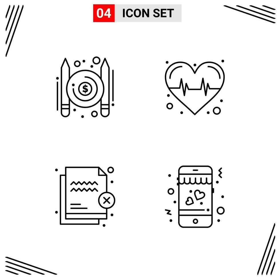 Estilo de línea de 4 iconos. símbolos de esquema creativos basados en cuadrículas para el diseño de sitios web. signos de icono de línea simple aislados en fondo blanco. 4 conjunto de iconos. vector