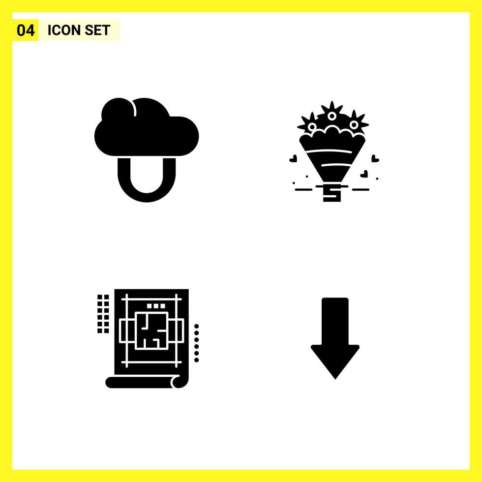 4 conjunto de iconos. símbolos sólidos simples. signo de glifo sobre fondo blanco para aplicaciones móviles de diseño de sitios web y medios impresos. vector