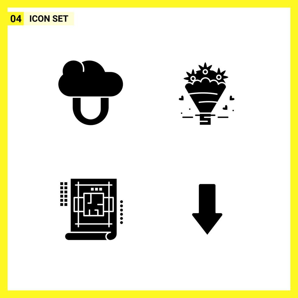 4 Icon Set. Simple Solid Symbols. Glyph Sign on White Background for Website Design Mobile Applications and Print Media. vector