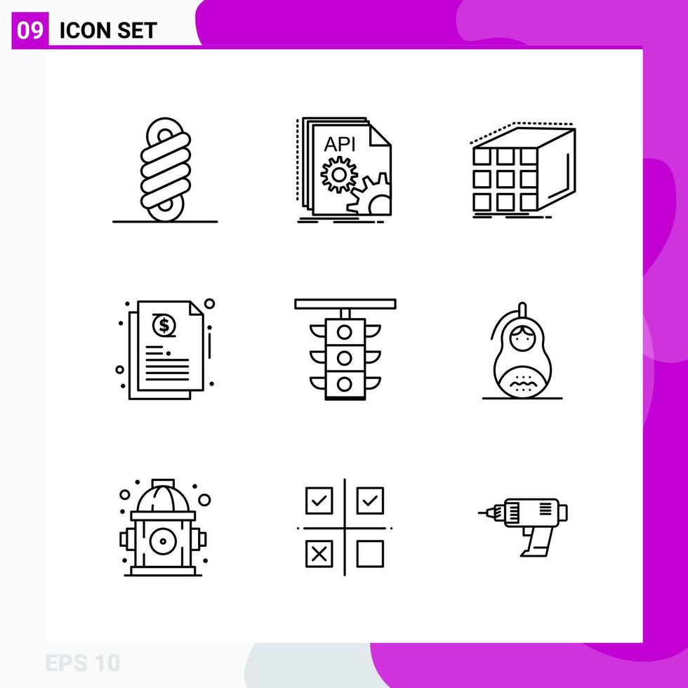 Line Icon set. Pack of 9 Outline Icons isolated on White Background for Web Print and Mobile. vector