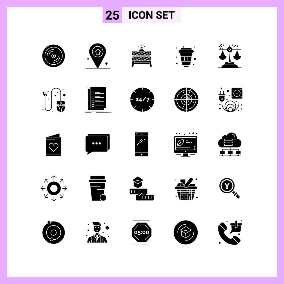 25 Icons in Solid Style. Glyph Symbols on White Background. Creative Vector Signs for Web mobile and Print.