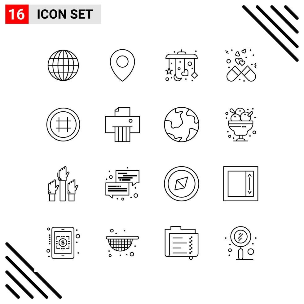 Pixle Perfect Set of 16 Line Icons. Outline Icon Set for Webite Designing and Mobile Applications Interface. vector