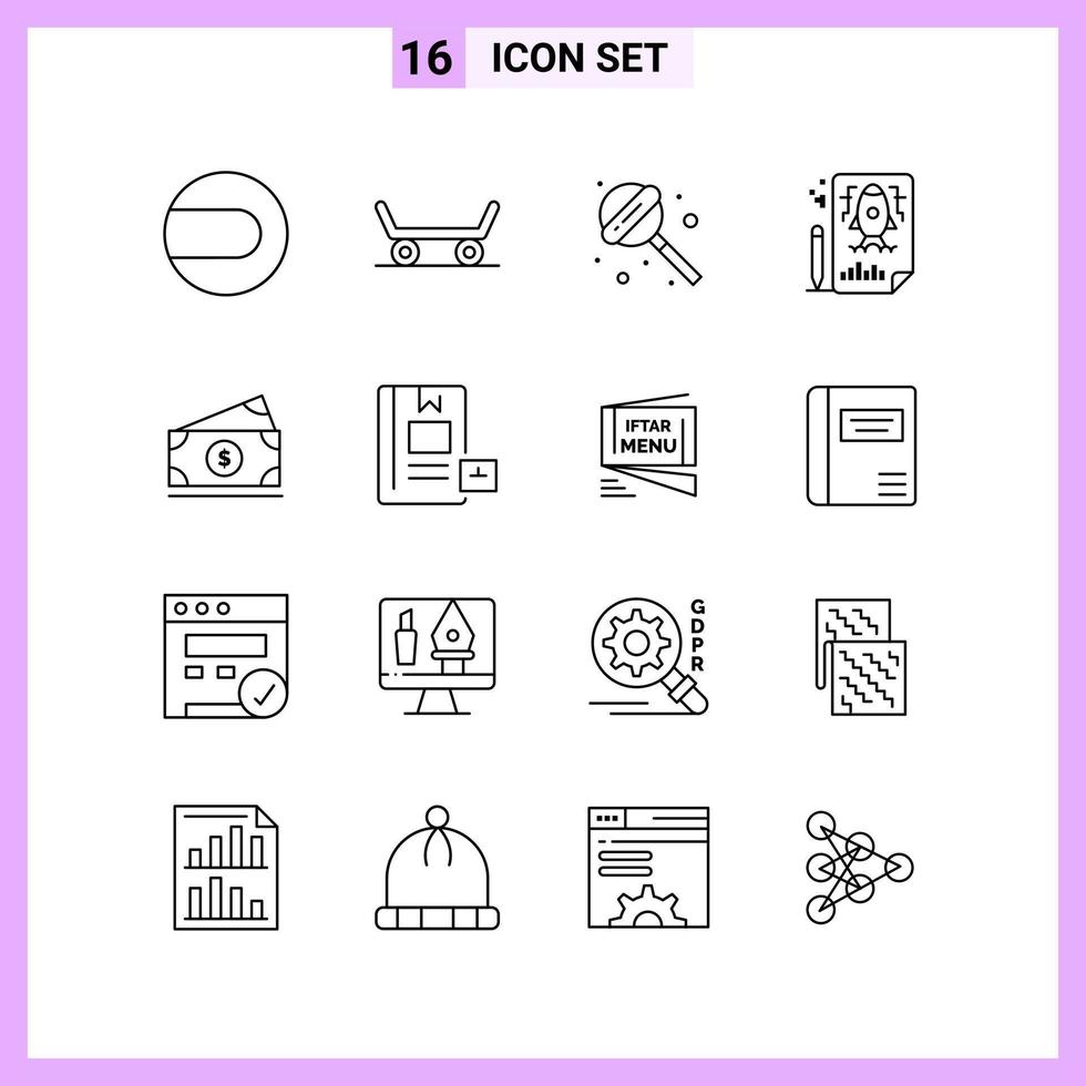 16 Icons in Line Style. Outline Symbols on White Background. Creative Vector Signs for Web mobile and Print.