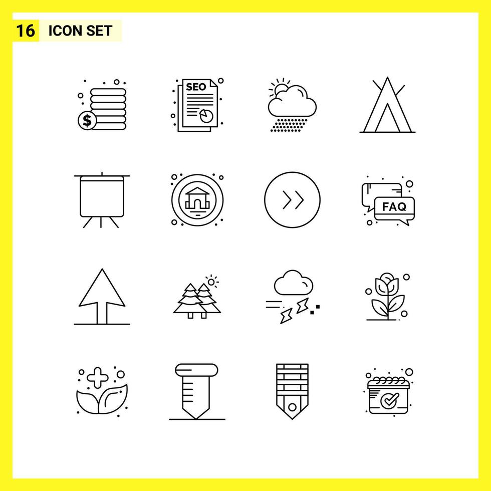16 Icon Set. Simple Line Symbols. Outline Sign on White Background for Website Design Mobile Applications and Print Media. vector