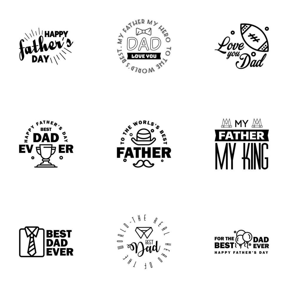 Happy Fathers Day greeting Card 9 Black Calligraphy Vector illustration Editable Vector Design Elements