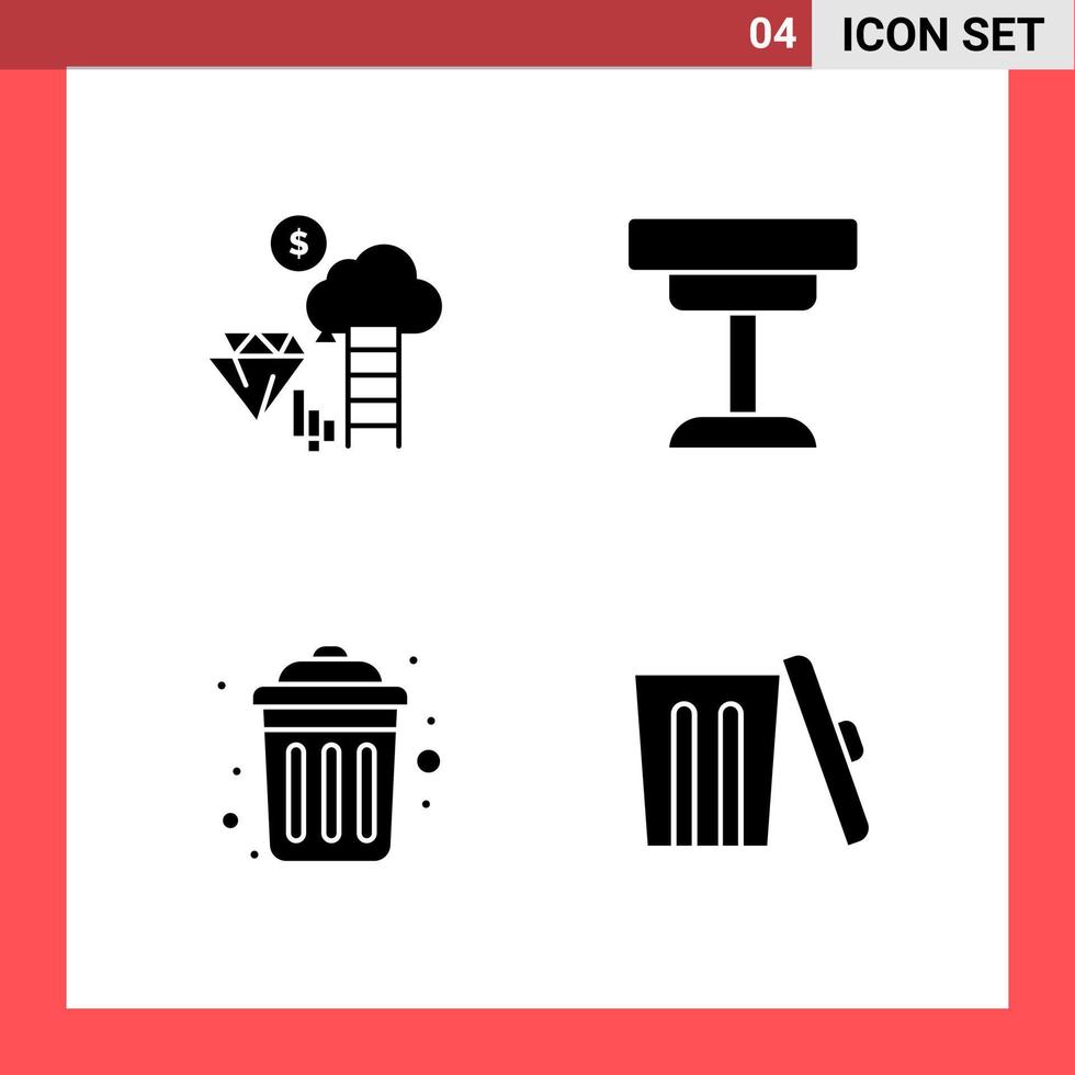 4 Icon Pack Solid Style Glyph Symbols on White Background. Simple Signs for general designing. vector