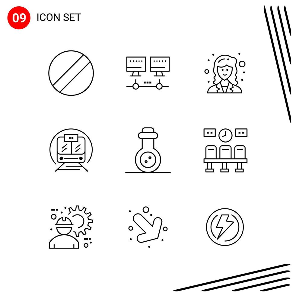 Collection of 9 Vector Icons in Line style. Pixle Perfect Outline Symbols for Web and Mobile. Line Icon Signs on White Background. 9 Icons.