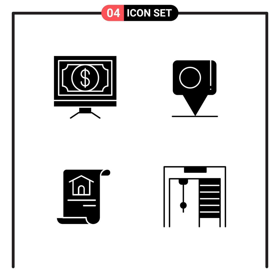 Set of 4 Solid Style Icons for web and mobile. Glyph Symbols for print. Solid Icon Signs Isolated on White Background. 4 Icon Set. vector